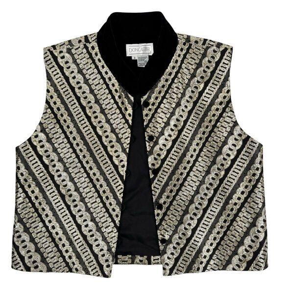 Doncaster Womens Velvet Metallic Jacquard Vest Sz 8 Gold Silver Evening Shimmer - Picture 4 of 15